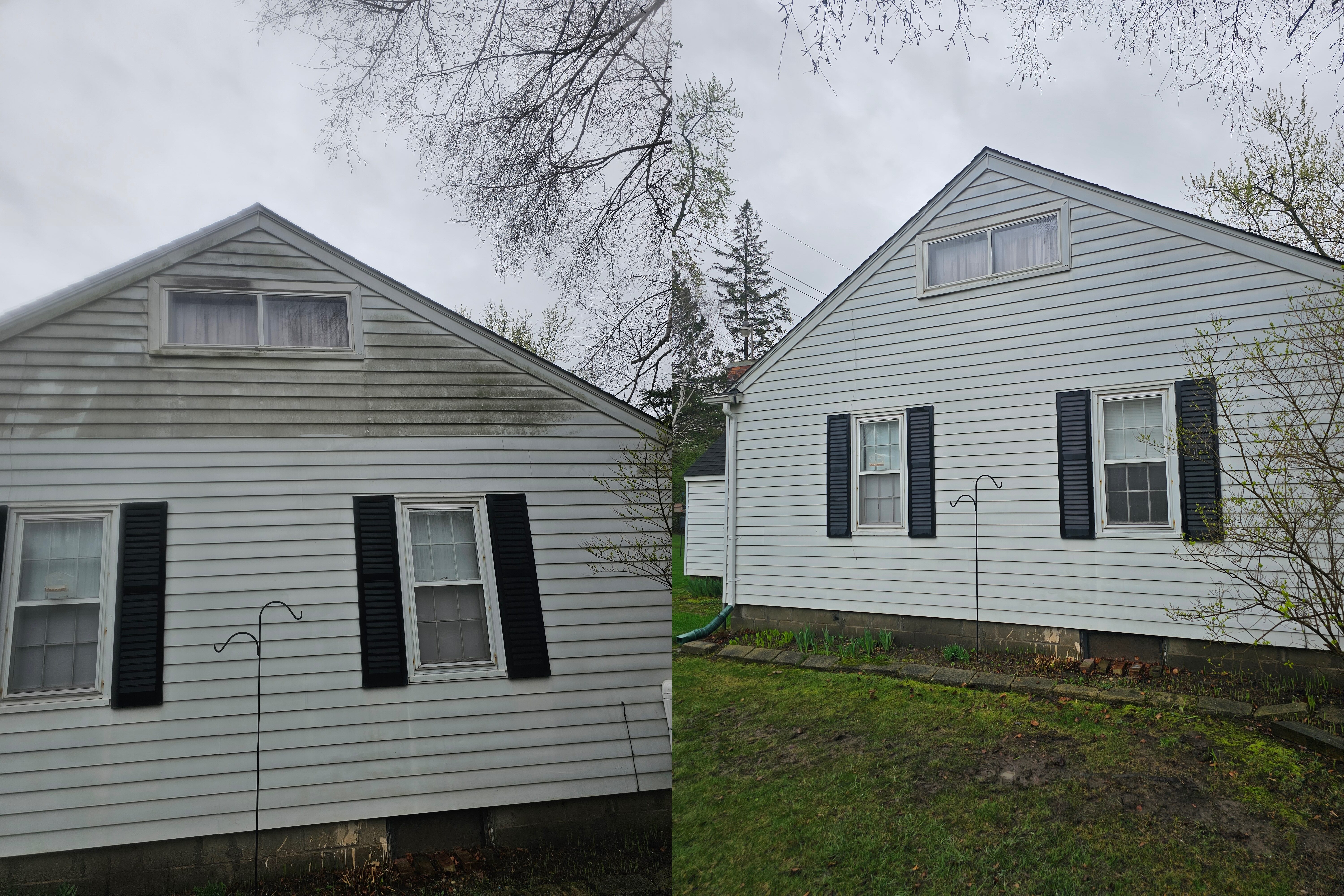 Before and after pressure washing comparison of a concrete driveway